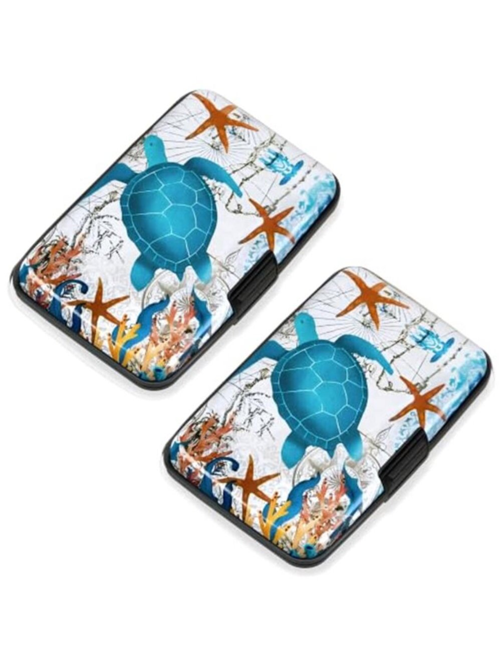 2 Pack Credit Card Holder for Women RFID Blocking Wallet Sea Turtle